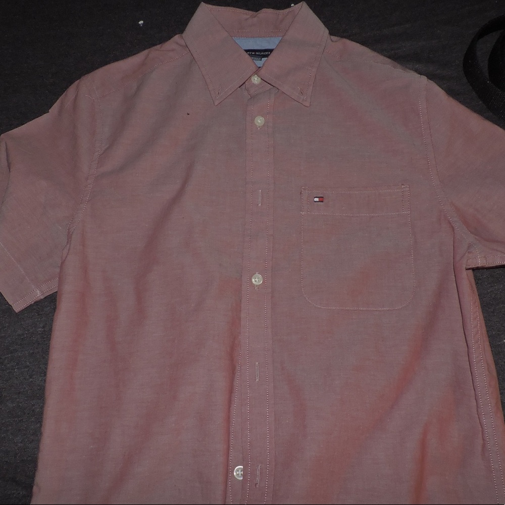 Men’s light red Tommy Hilfiger short sleeve button down